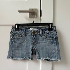 Free People Blue Jean Shorts with Frayed Hem